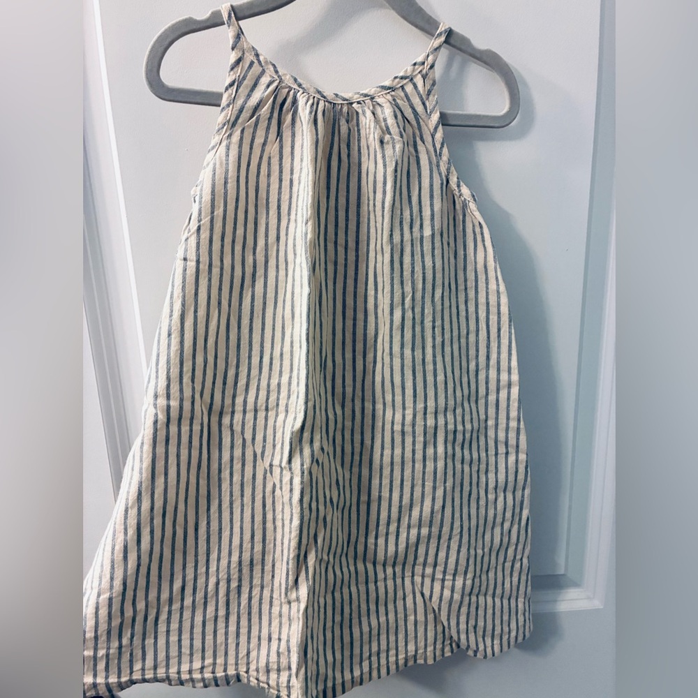 Blue and Cream Striped toddler Halter Dress 3T